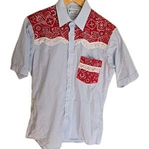Vintage Western Bandana Lace Trim Womens Top Shirt American Editions USA Large?
